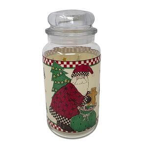Vintage Debbie Mumm Christmas Glass Canister Santa Cookie Jar 1997